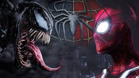 Homem-Aranha e Venom frente a frente.