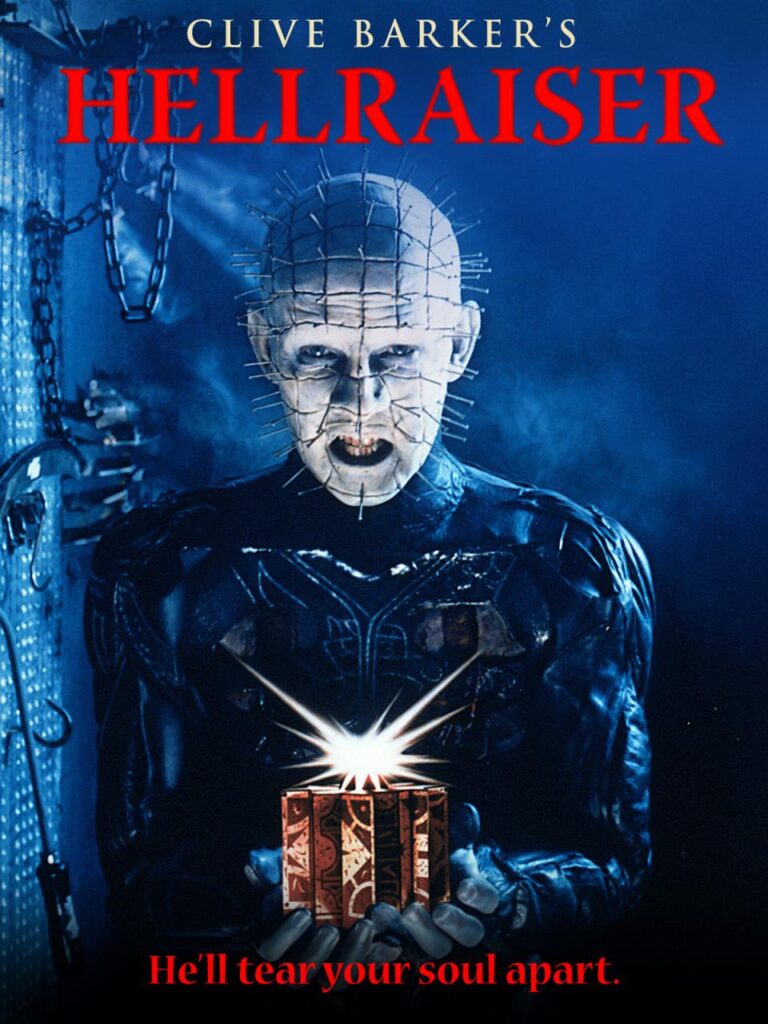 Pinhead estampando o pôster do primeiro filme, de 1987.