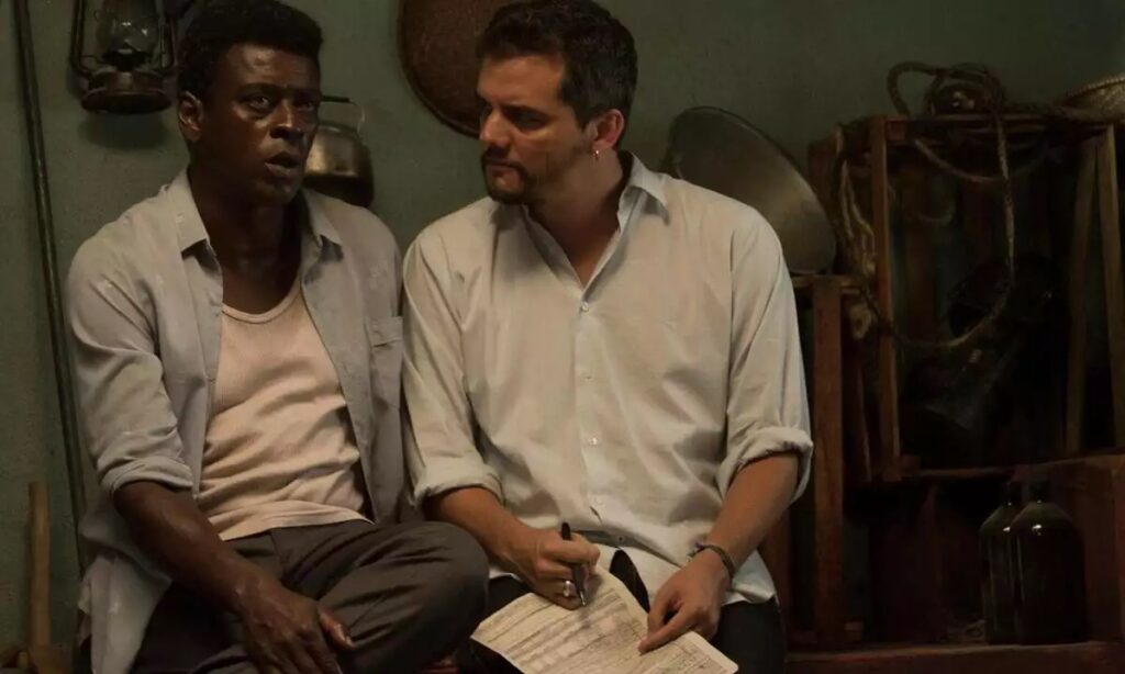 Seu Jorge e Wagner Moura nos bastidoes de Marighella.